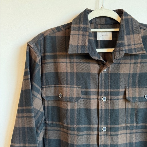 Jachs Men's Black and Brown Plaid Button-Down Shirt Flannel - Picture 2 of 8